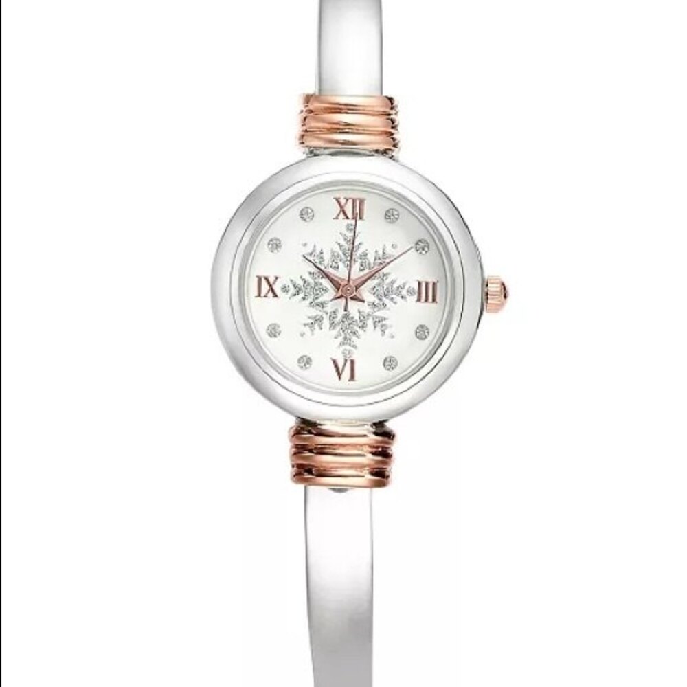 Holiday Lane Two-tone Snowflake Cuff Bracelet Watch 28mm Rose Gold / Silver